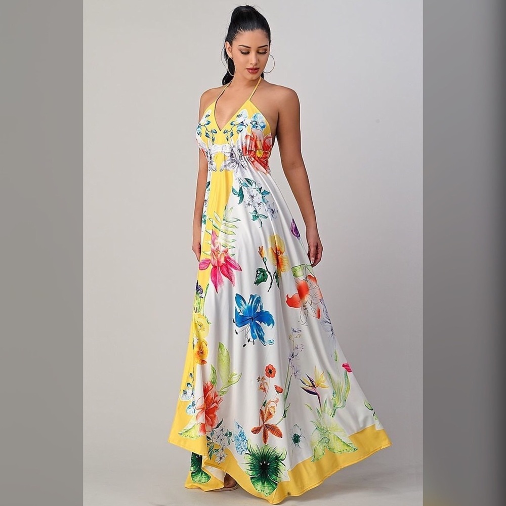 The White and Yellow Garden Maxi Dress